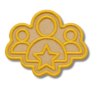 embroidered yellow star and three people