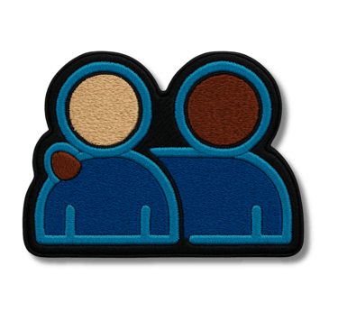 embroidered image of friends hugging