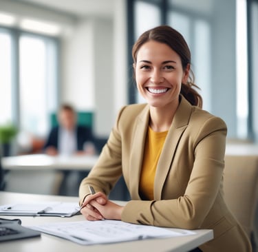 woman in office with paperwork