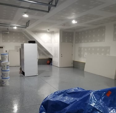 A picture of a finished garage.