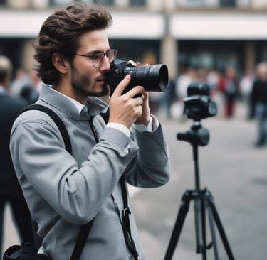 A modern newsroom desk with microphones and a laptop displaying a press release.