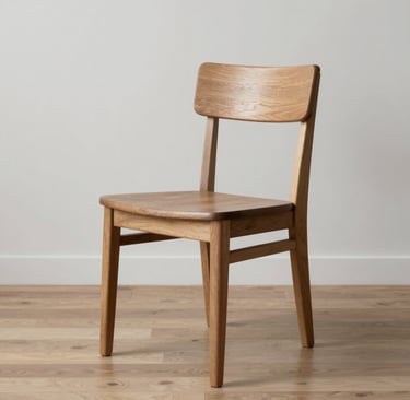 Set of wooden chairs with comfortable cushions arranged around a dining table