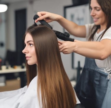 Barbara Andreina Leal Zambrano applying organic smoothing treatment in her salon