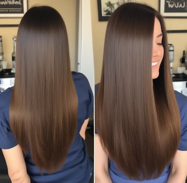 Wide shot of Hair Andreina salon interior with warm lighting and inviting atmosphere