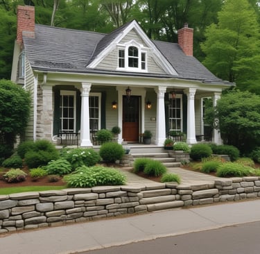 Smiling homeowner shaking hands with a plumber outside a charming Gates Mills house.