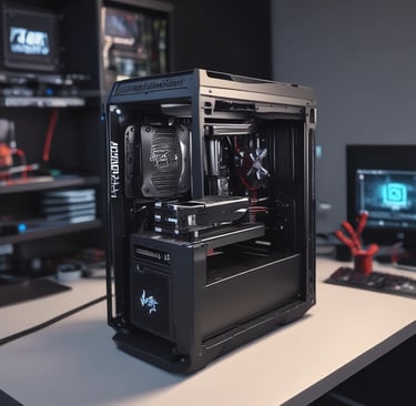A sleek modern laptop on a wooden desk with soft natural light.