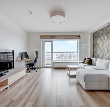 a living room with a couch and a television