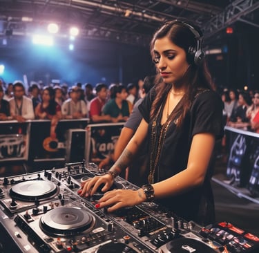 A dynamic artist performing on stage with enthusiastic fans cheering