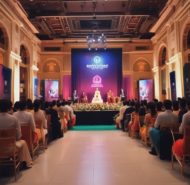 An elegant brand launch event with immersive decor and engaged attendees