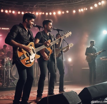A vibrant crowd enjoying a live music concert under colorful stage lights