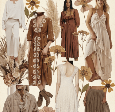 A collection of Free People inspired boho dresses and aesthetic outfits for women available on Amazon.