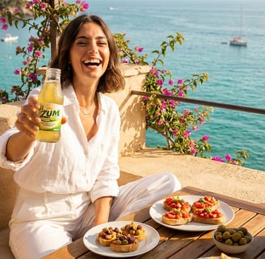 donna che beve zum succo di canna da zucchero in bottiglia made in italy