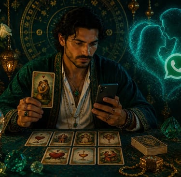Cartomante online realizando consulta do Tarô do Amor pelo WhatsApp para revelar sentimentos
