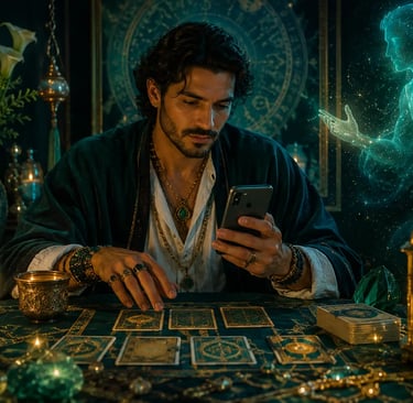 Cartomante realizando consulta particular de Tarot e oráculos online pelo WhatsApp