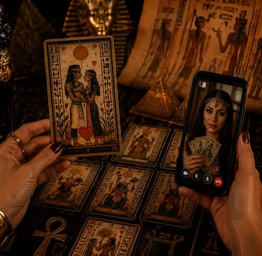 Celular exibindo uma sessão de tarot egípcio do amor consulta pelo whatsapp