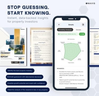 Navis PrimeKey real estate analysis report and property investment app interface with data-backed insights.