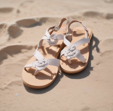 Close-up of a handcrafted women's leather shoe with delicate blue and gold stitching under warm lighting