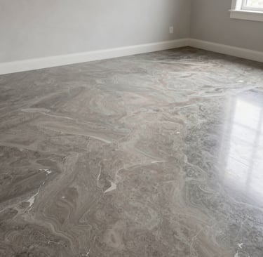 Professional installer applying a streamlined epoxy coating in a bright, organized workspace