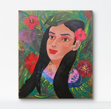 Feminine portrait style contemporary artwork by Indian artist