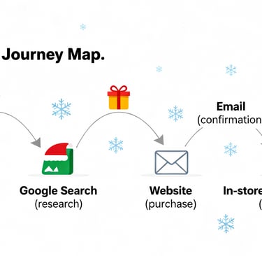 Omnichannel Christmas shopper journey map linking social media, search, website, email and in-store 