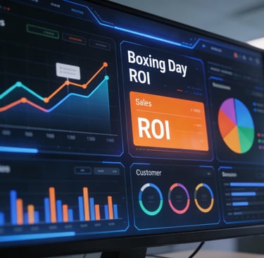 Boxing Day retail analytics dashboard showing sales performance trends and ROI metrics