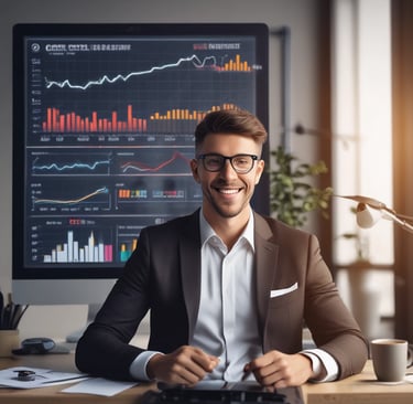 Successful business owner reviewing impressive tax credit relief results and financial growth