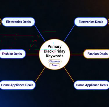 Hub-and-spoke keyword clustering structure with primary Black Friday keywords