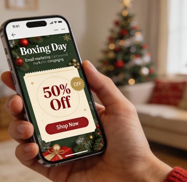 Boxing Day email marketing campaign on mobile smartphone with shop now button