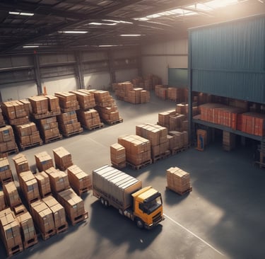 A modern office environment with a logistics theme.