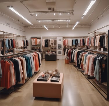 A vibrant display of trendy apparel and sparkling jewelry arranged on a rustic wooden table.