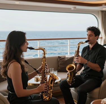 A refined lounge area bathed in soft champagne gold lighting, inviting relaxation.