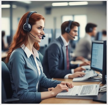 Photo of a friendly customer service desk with a computer and phone.