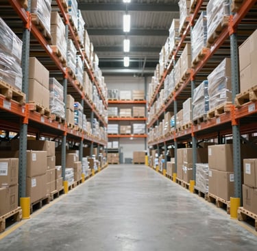 Modern office workspace featuring multiple screens displaying e-commerce platforms and compliance charts.