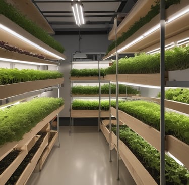 A chef carefully garnishing a dish with bright green broccoli microgreens in a professional kitchen.