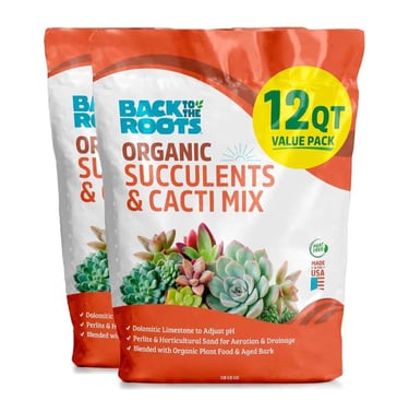 Back to the Roots organic succulent and cactus soil mix with perlite and bark for drainage