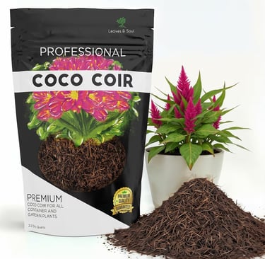  Buffered coco coir used for moisture retention in indoor plant soil mix