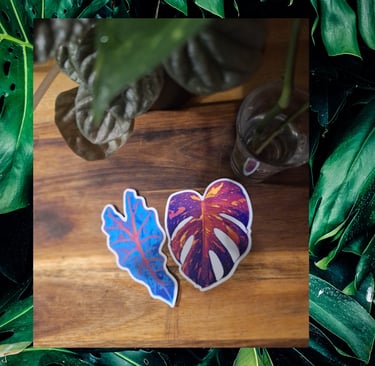 retro botanical houseplant sticker inspired by monstera and alocasia 
