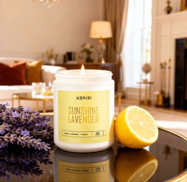 cozy scented candle set arranged on tray for relaxing evening home ambiance