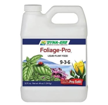 Dyna-Gro Foliage-Pro 9-3-6 liquid fertilizer used to support balanced growth in indoor plants