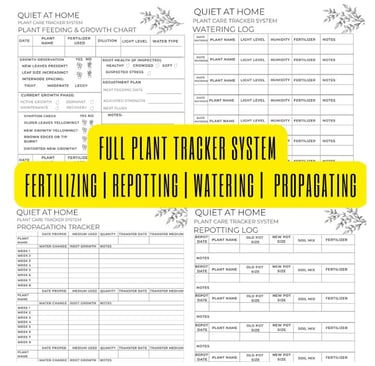Plant Care Tracker System Bundle from Quiet at Home with printable watering, repotting, propagation