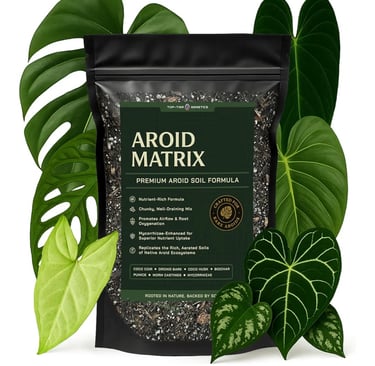 Aroid matrix chunky soil mix designed for indoor aroid plants with bark, perlite, and drainage