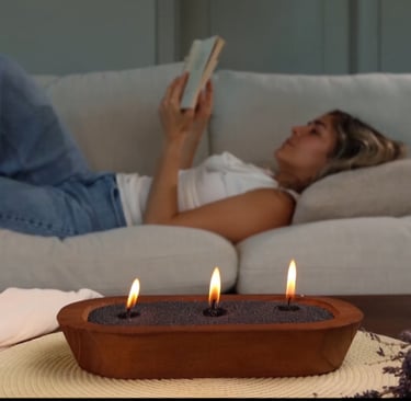 refillable sand candle with wick set up for relaxing evening lighting at home