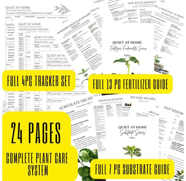 Ultimate Houseplant Care Bundle printable set from Quiet at Home including watering logs, fertilizer