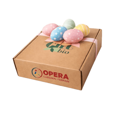 Cofanetto solidale Opera Cardinal Ferrari con uova pasquali decorative