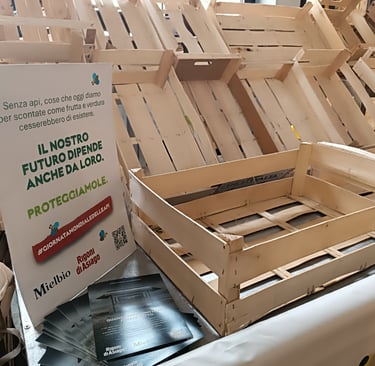Cassette vuote simbolo della scomparsa di frutta e verdura senza api