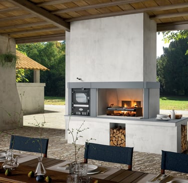 Cucina outdoor Palazzetti modello Linosa con forno integrato sotto portico
