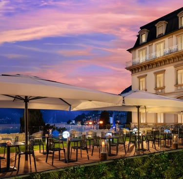 Terrazza panoramica dello Splendide Royal di Lugano affacciata sul Lago Ceresio.