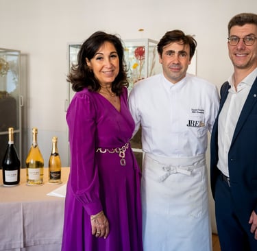 Mimma Posca, Daniel Canzian e Alexandre Cattier durante la presentazione degli Champagne Cattier a Milano