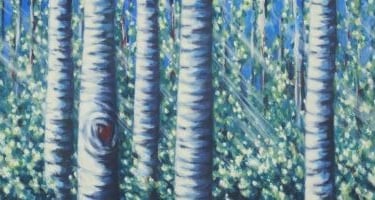art, acrylic oil painting, mixed media, abstract realism, birch forest