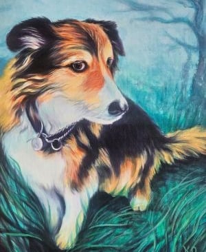 art, acrylic painting, dog portrait